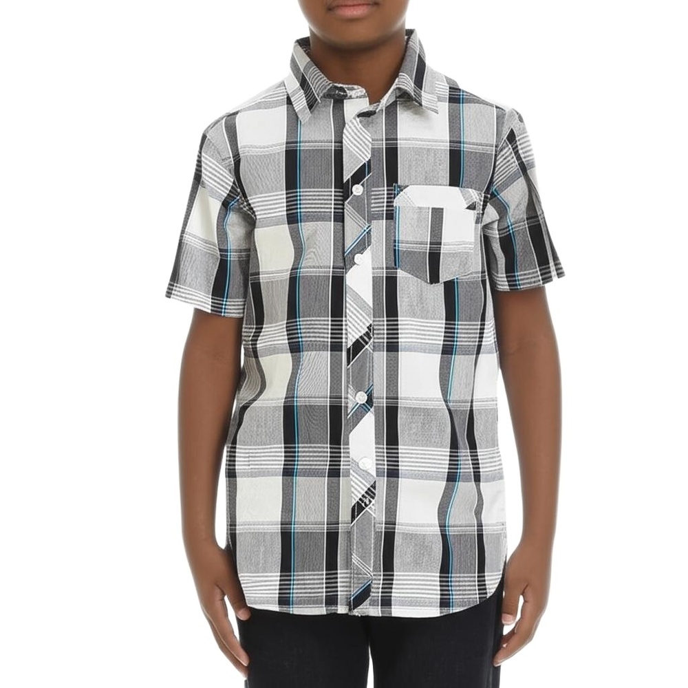 XG Kids Plaid Short‎ Sleeve Button Up Shirt Size M Chest Pocket Casual Summer